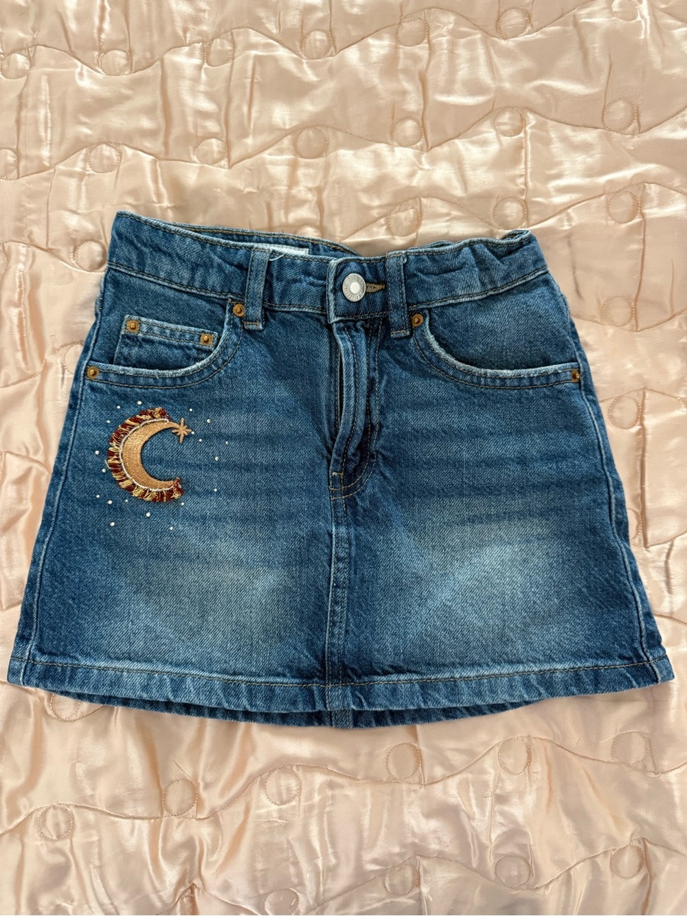 Zara Denim Skirt with Moon + Stars Embroidery Girls Size 8